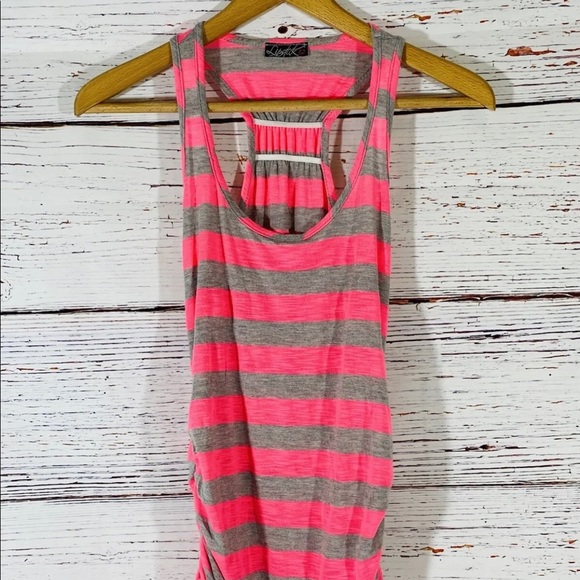Lipstick Tops - Lipstick Tank juniors Sz Medium Neon Hot Pink Gray Stripes Ladies Shirt Slimming